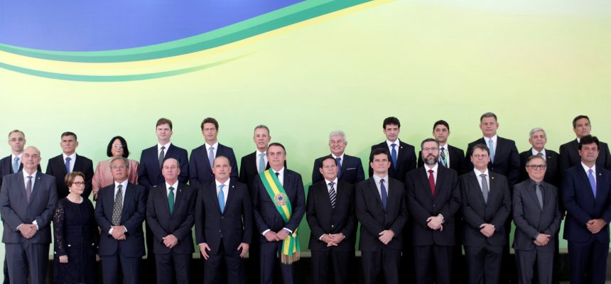Brazil's new President Jair Bolsonaro and the members of this cabinet pose for an official photograph at the Planalto Palace, in Brasilia, Brazil January 1, 2019. REUTERS/Ueslei Marcelino