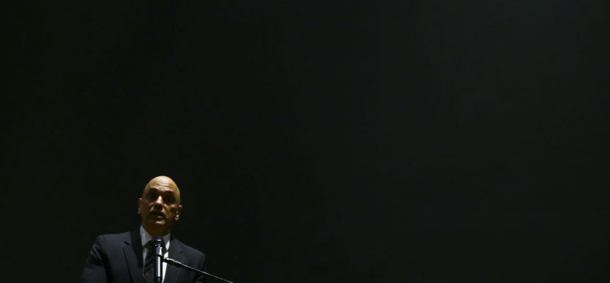 O presidente do TSE, Alexandre de Moraes, durante cerimônia de posse do diretor-geral da PF, na sede da corporação, em Brasília.