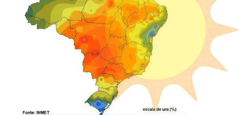 Ilustração do mapa do Brasil mostrando altas tempuraturas. Fonte: INMET